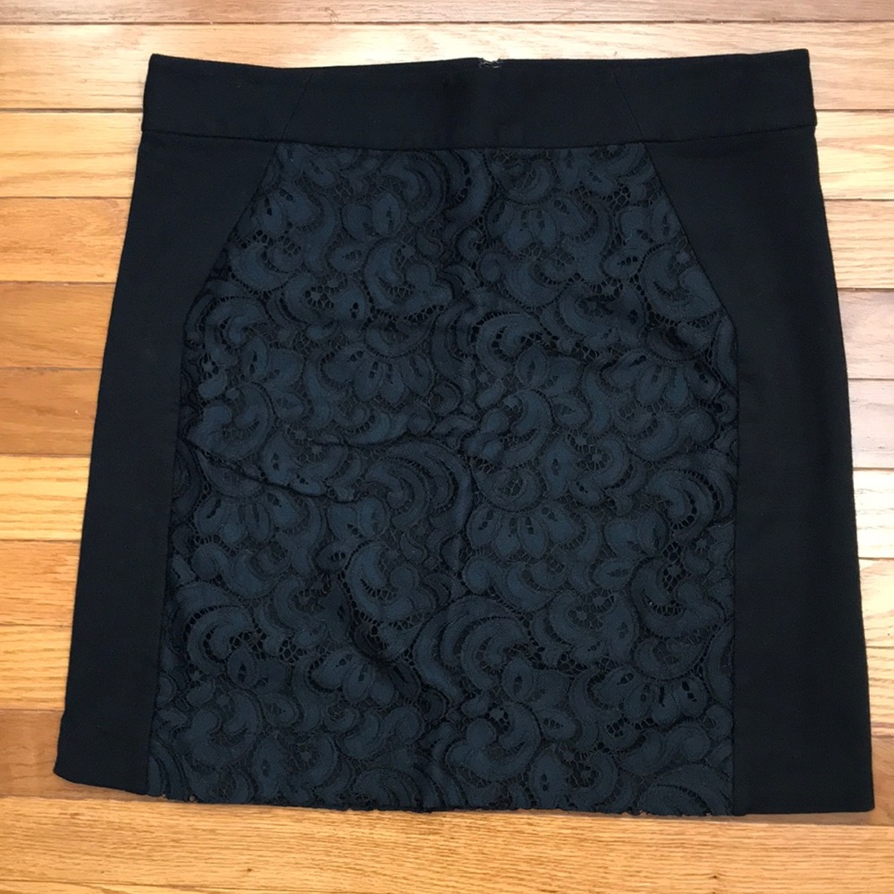 Loft Lace Panel Black Mini Stretch Skirt sz S